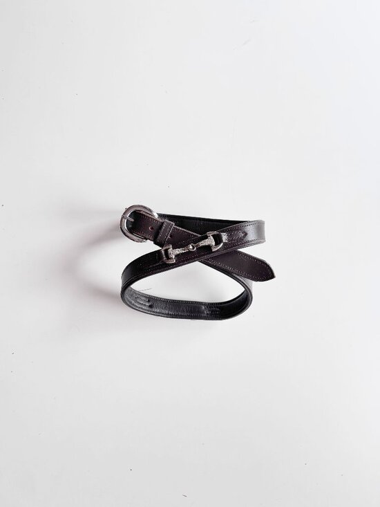 Unbranded Accessories - Unbranded Dark Brown Leather Crystal Rhinestone Horsebit Buckle Belt, Size M